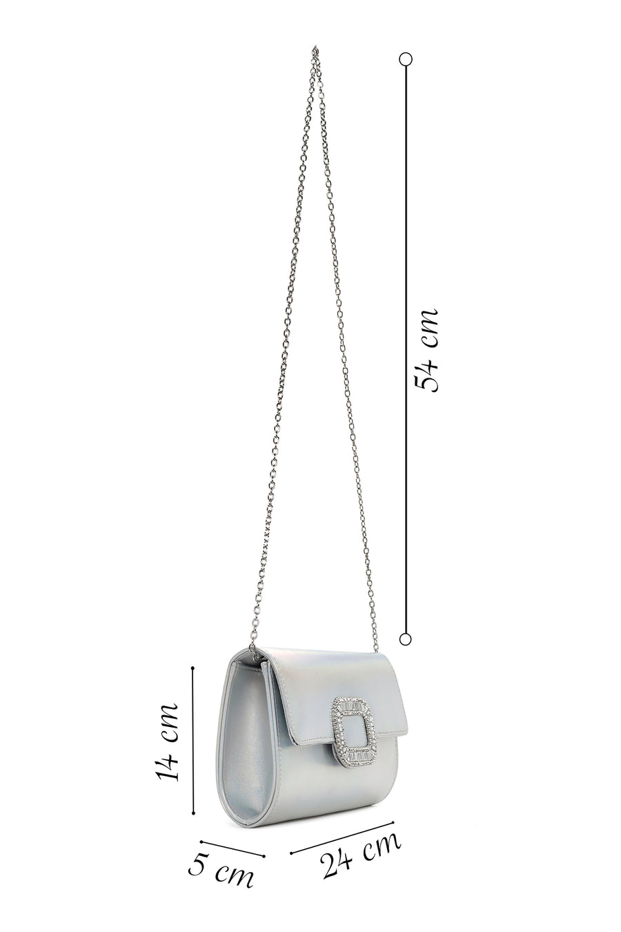 Women's White Long Chain Strap Stoned Clutch Bag