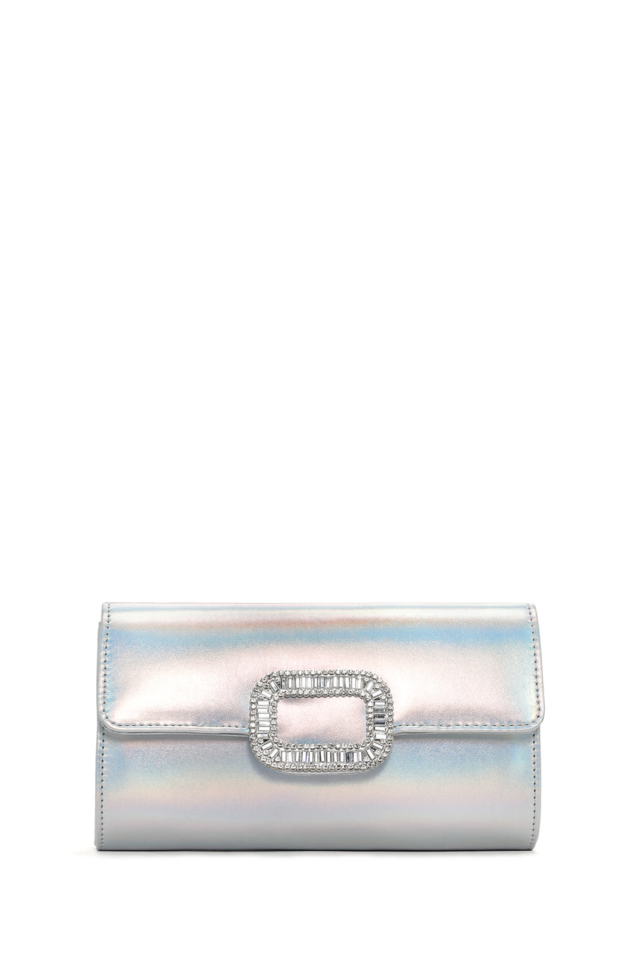 Women's White Long Chain Strap Stoned Clutch Bag