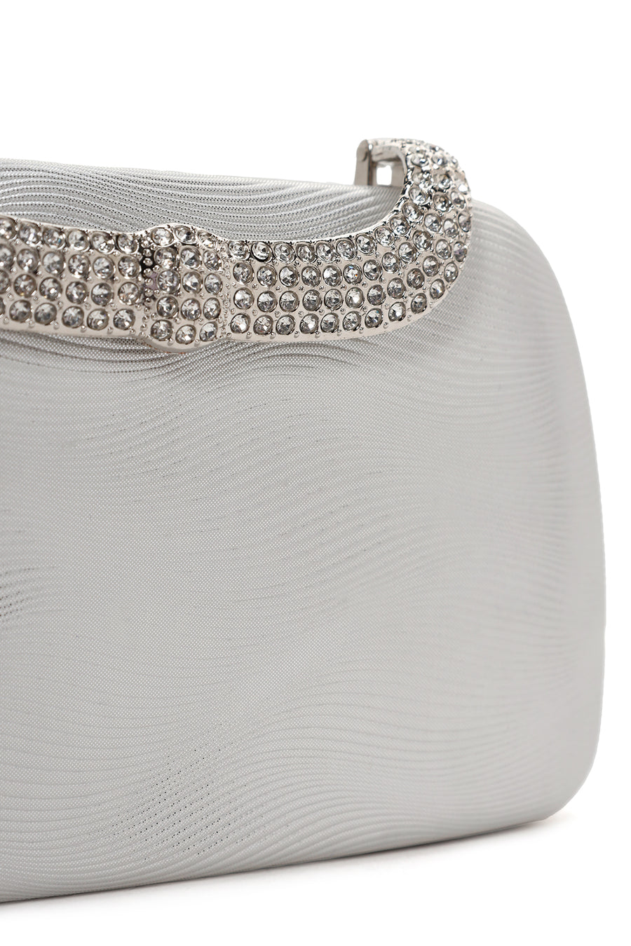 Women's Silver Long Chain Strap Stoned Clutch Bag