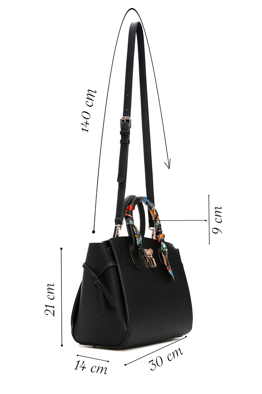 Women's Black Long Strap Handbag with Accessory Detail
