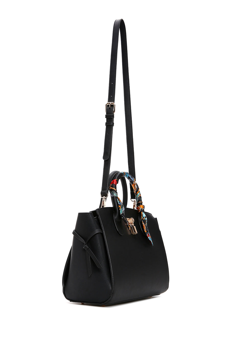 Women's Black Long Strap Handbag with Accessory Detail