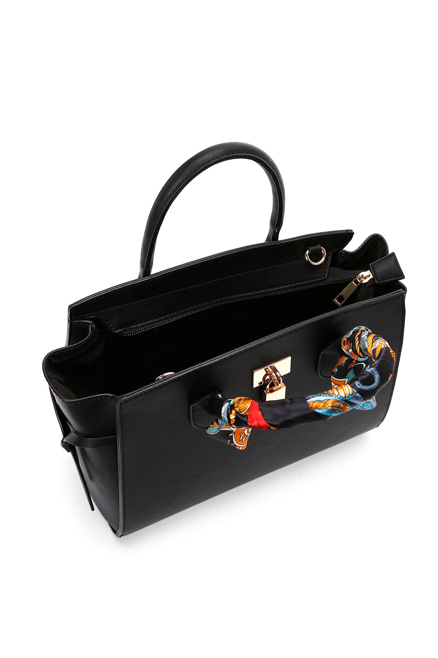 Women's Black Long Strap Handbag with Accessory Detail