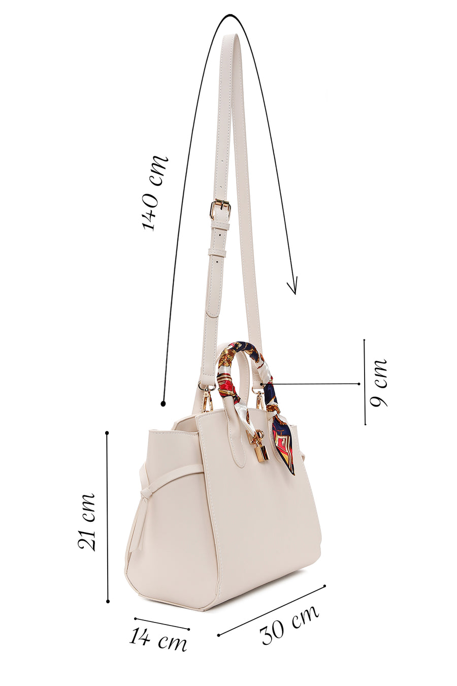 Women's Cream Long Strap Handbag with Accessory Detail