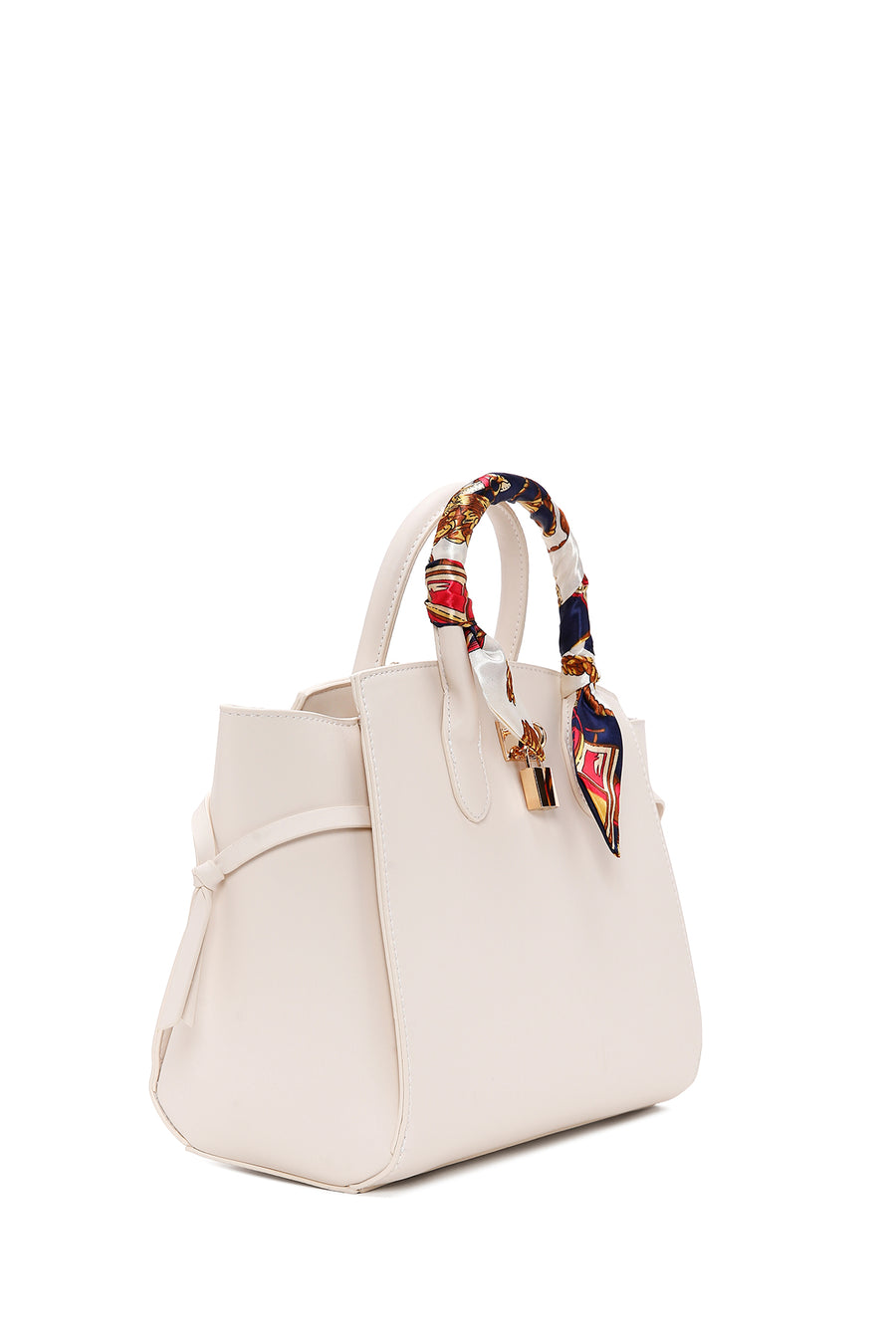 Women's Cream Long Strap Handbag with Accessory Detail