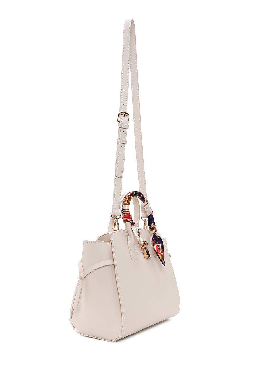 Women's Cream Long Strap Handbag with Accessory Detail