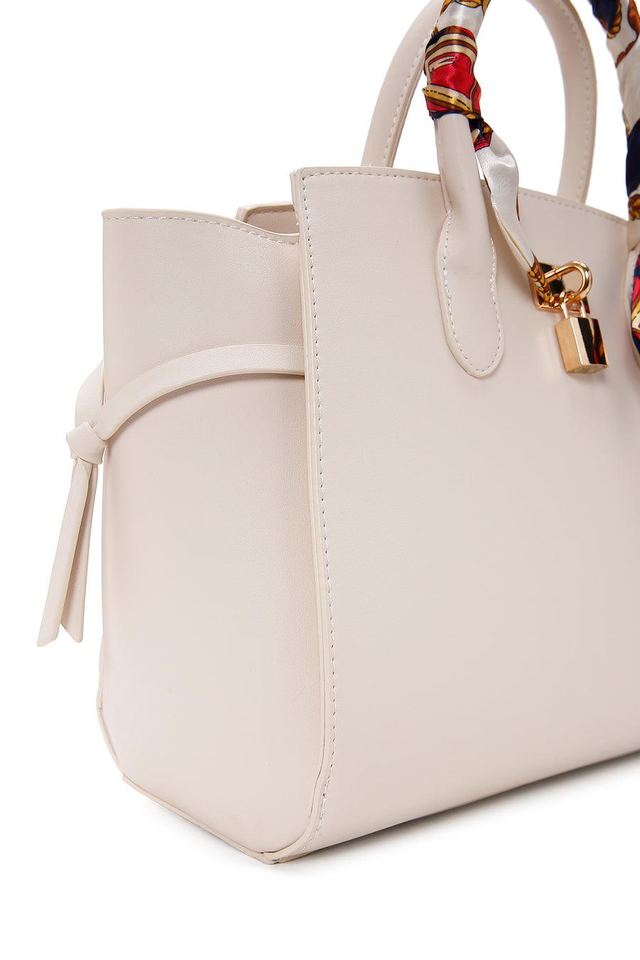 Women's Cream Long Strap Handbag with Accessory Detail