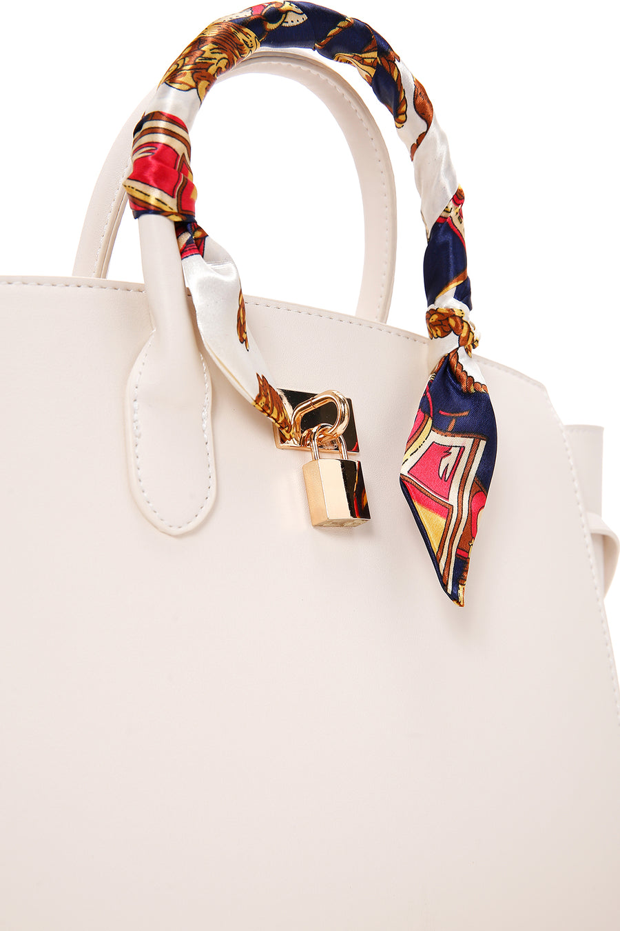 Women's Cream Long Strap Handbag with Accessory Detail