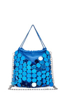 Women's Blue Long Chain Strap Sequin Evening Bag | Derimod