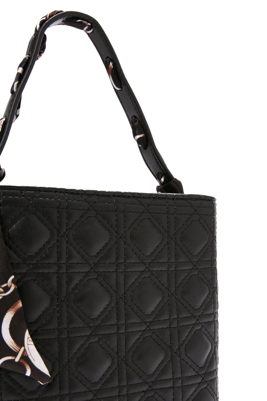 Women's Black Long Strap Quilted Handbag with Accessory Detail