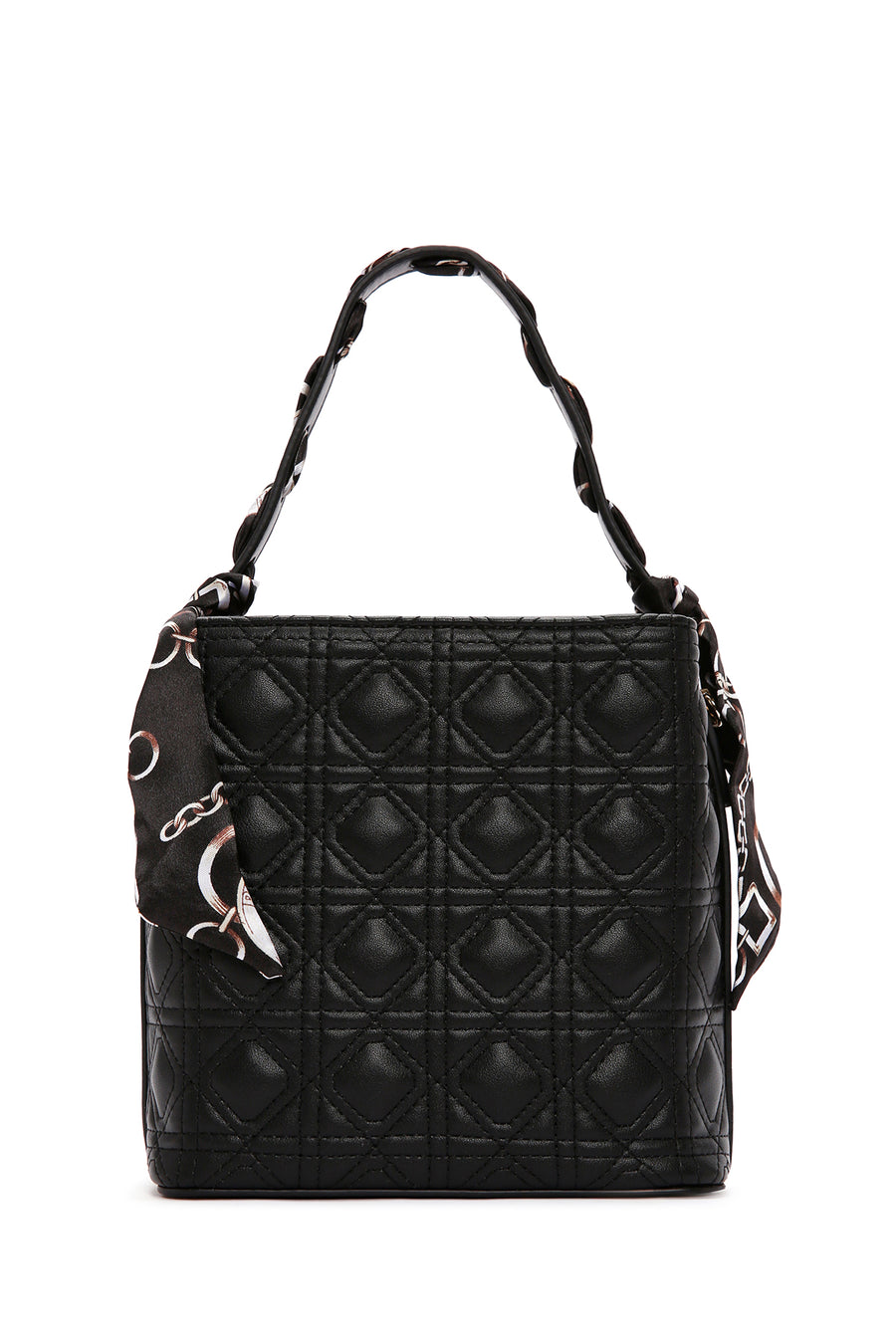 Women's Black Long Strap Quilted Handbag with Accessory Detail