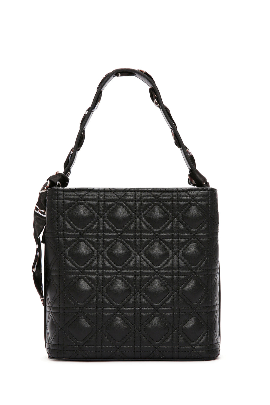 Women's Black Long Strap Quilted Handbag with Accessory Detail