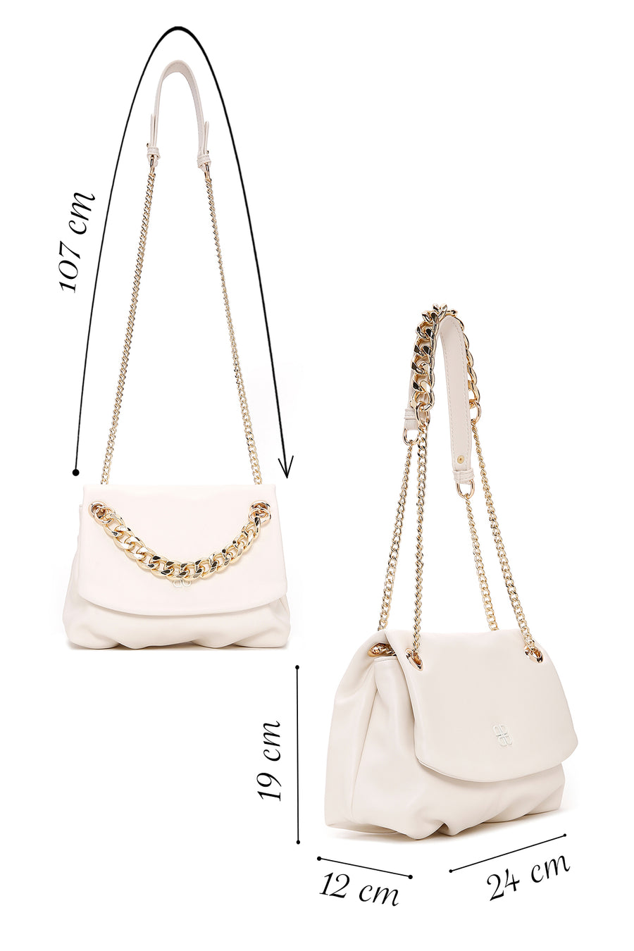 Women's Beige Long Chain Strap Shoulder Bag