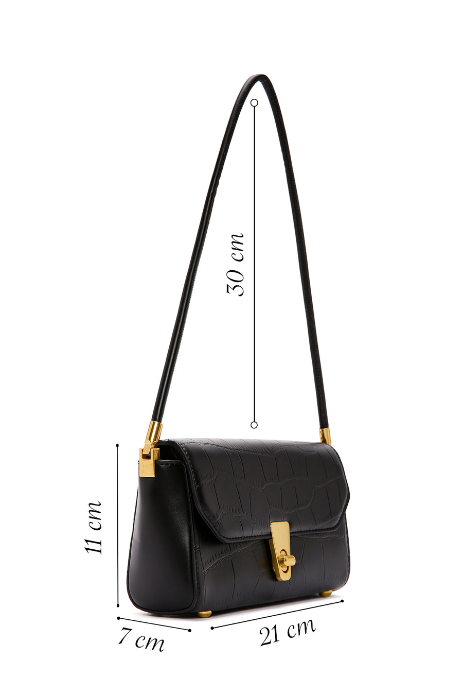 Women's Black Crocodile Patterned Shoulder Bag