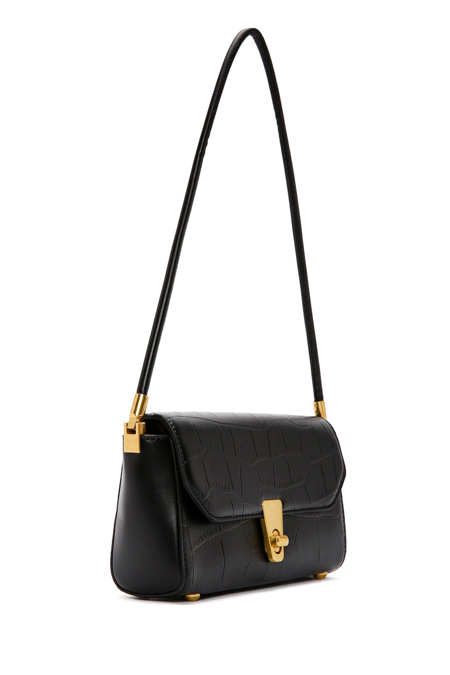 Women's Black Crocodile Patterned Shoulder Bag