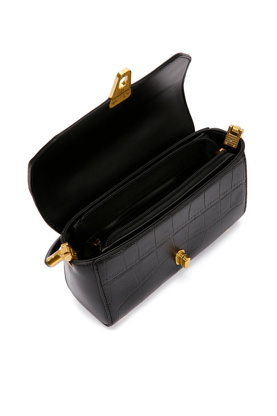 Women's Black Crocodile Patterned Shoulder Bag