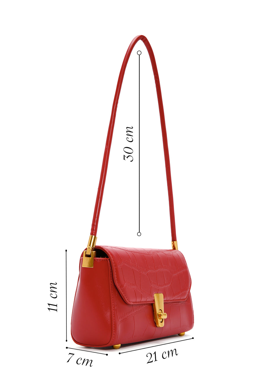Women's Red Crocodile Patterned Shoulder Bag