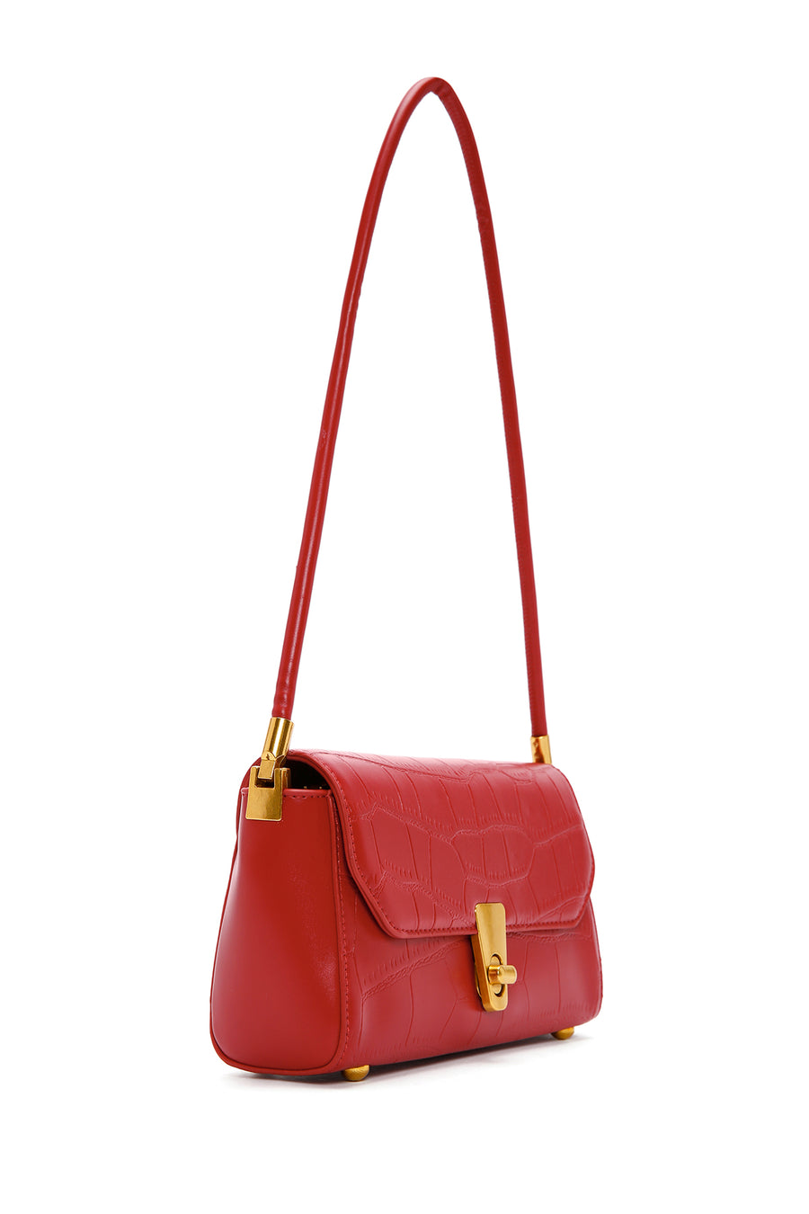 Women's Red Crocodile Patterned Shoulder Bag