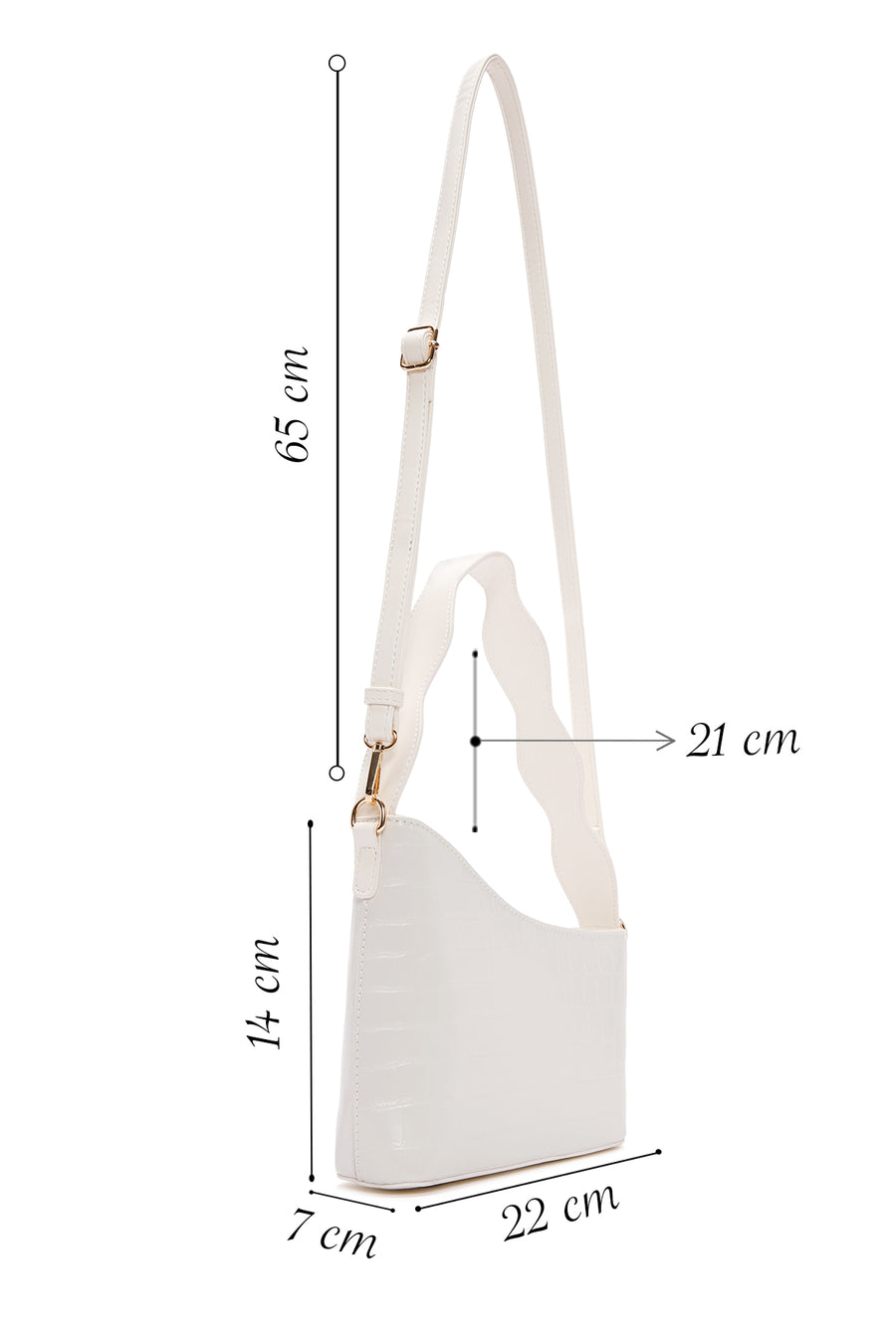 Women's White Long Strap Crocodile Patterned Shoulder Bag