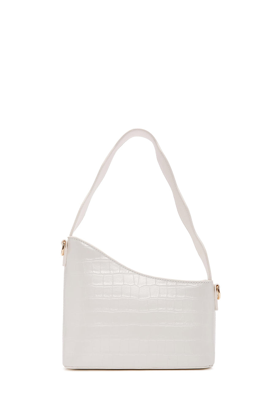 Women's White Long Strap Crocodile Patterned Shoulder Bag