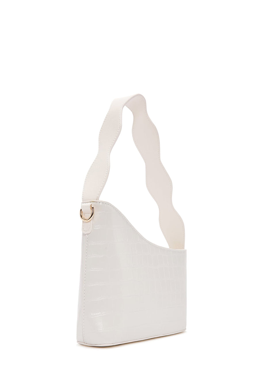 Women's White Long Strap Crocodile Patterned Shoulder Bag