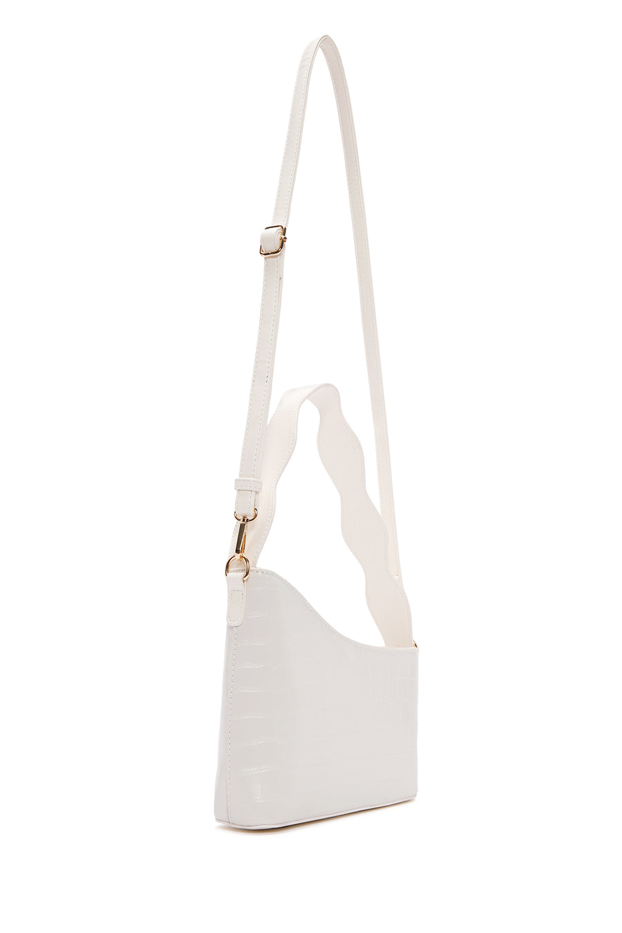 Women's White Long Strap Crocodile Patterned Shoulder Bag