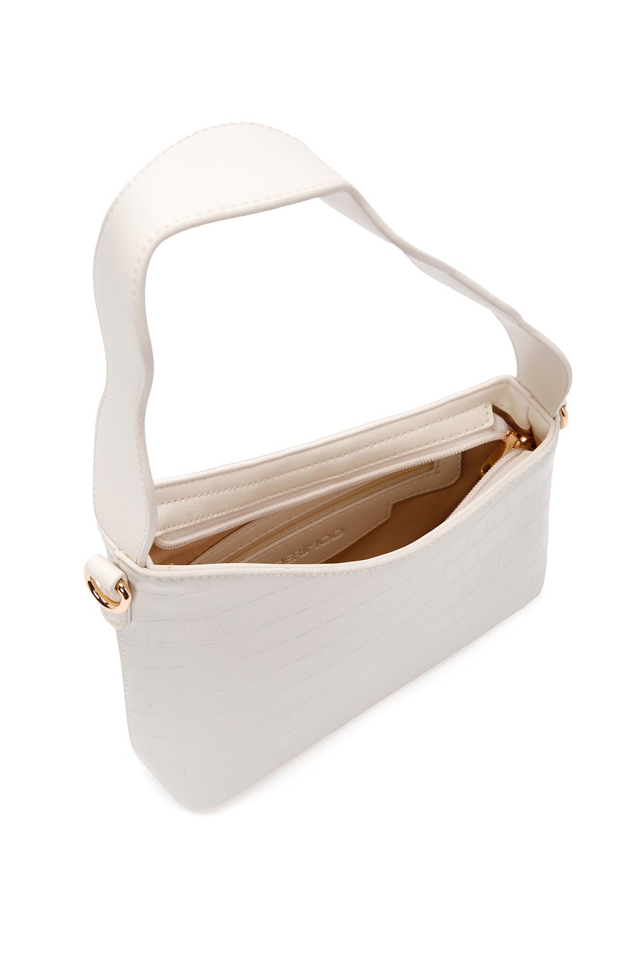 Women's White Long Strap Crocodile Patterned Shoulder Bag