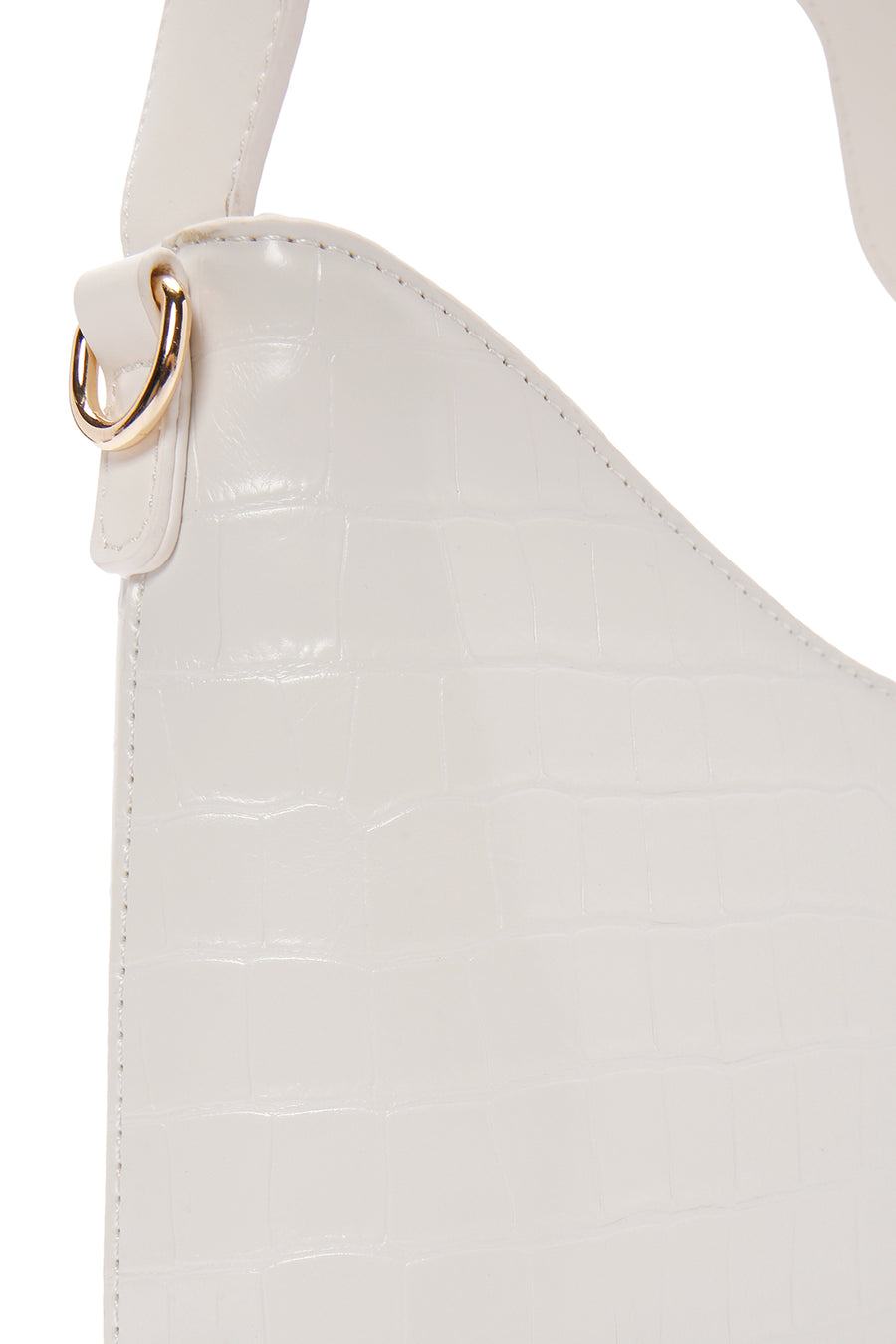 Women's White Long Strap Crocodile Patterned Shoulder Bag