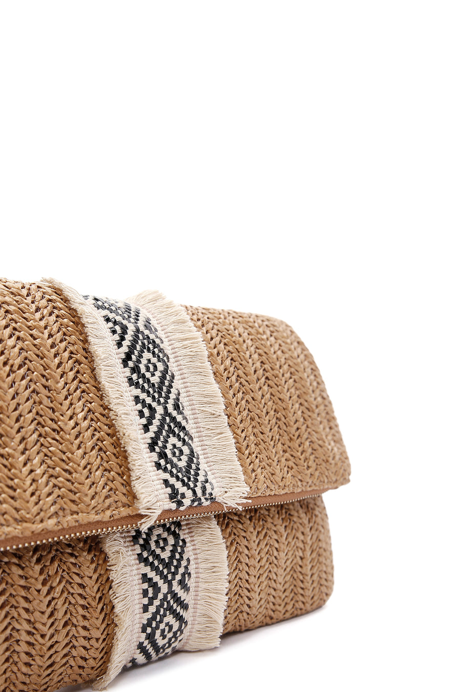 Women's Brown Long Strap Straw Portfolio Bag