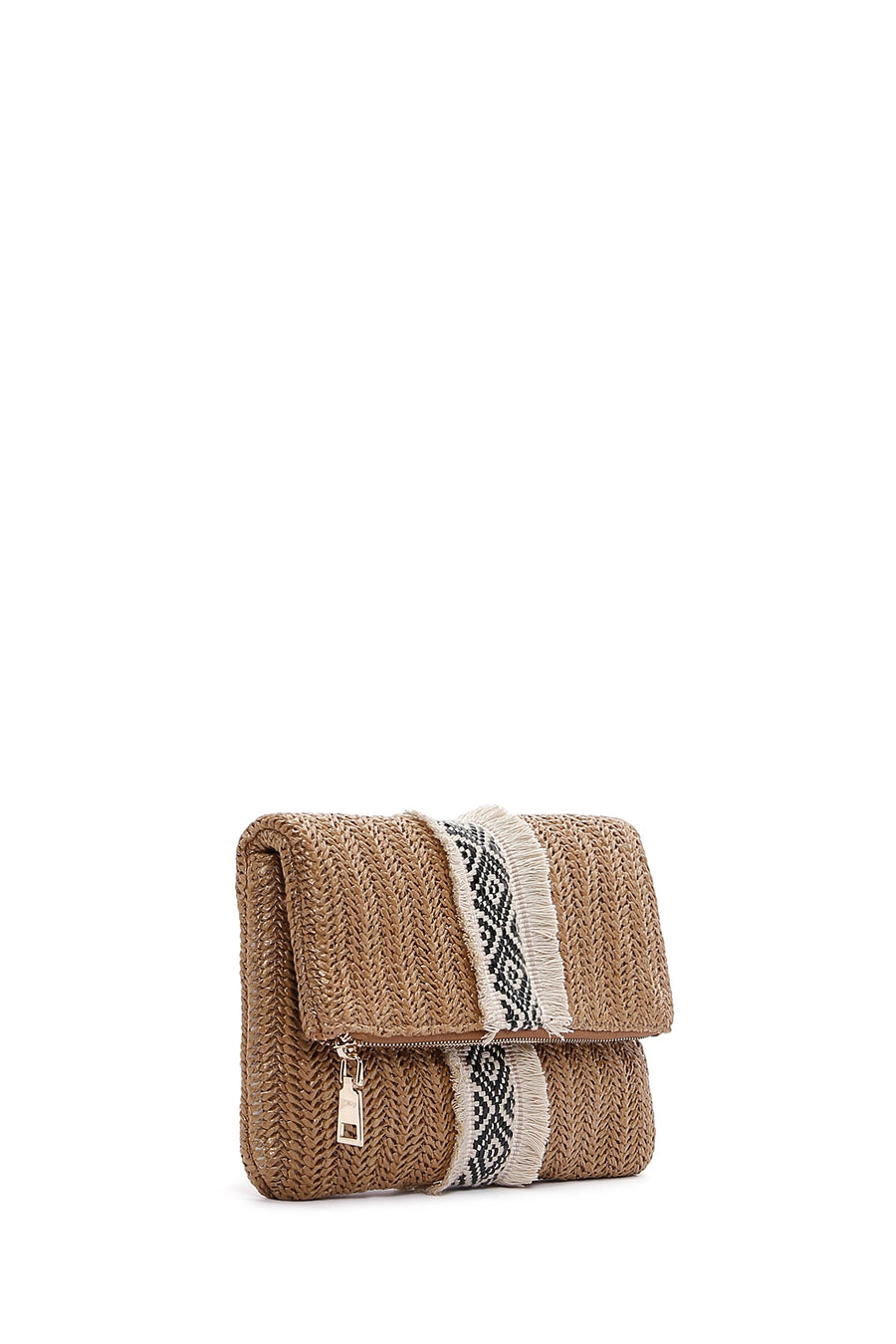 Women's Brown Long Strap Straw Portfolio Bag