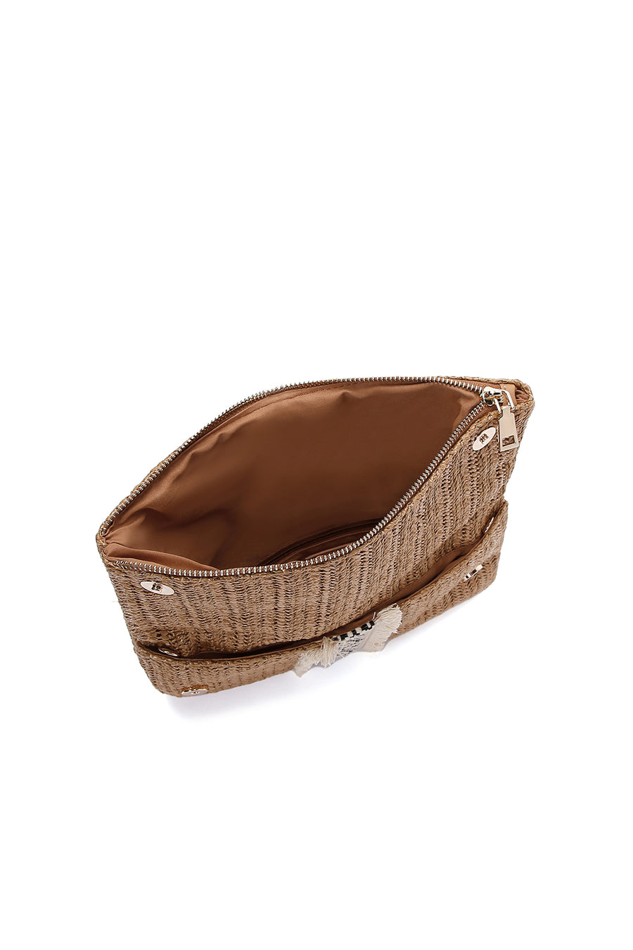 Women's Brown Long Strap Straw Portfolio Bag