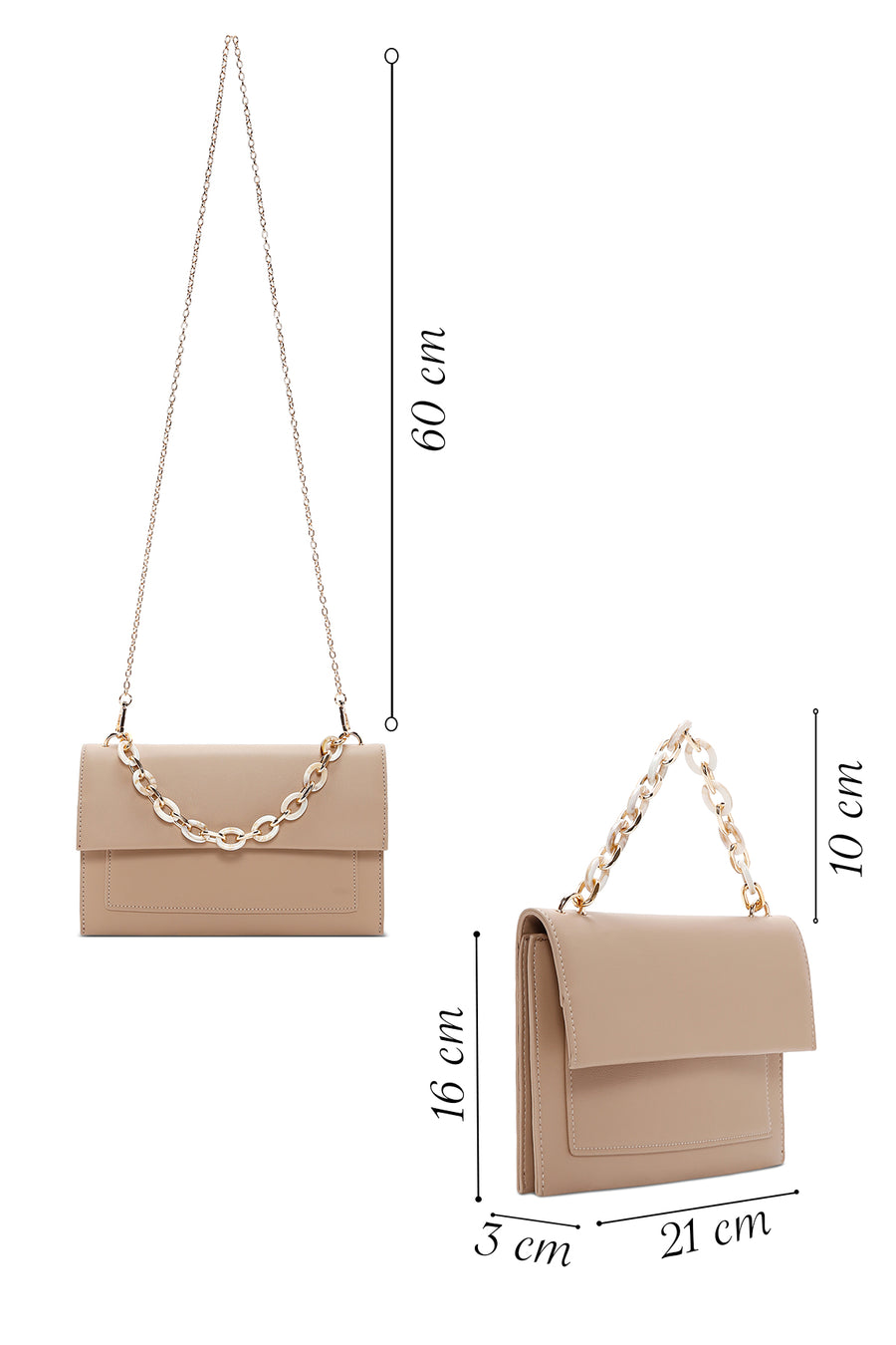 Women's Beige Long Chain Strap Clutch Bag