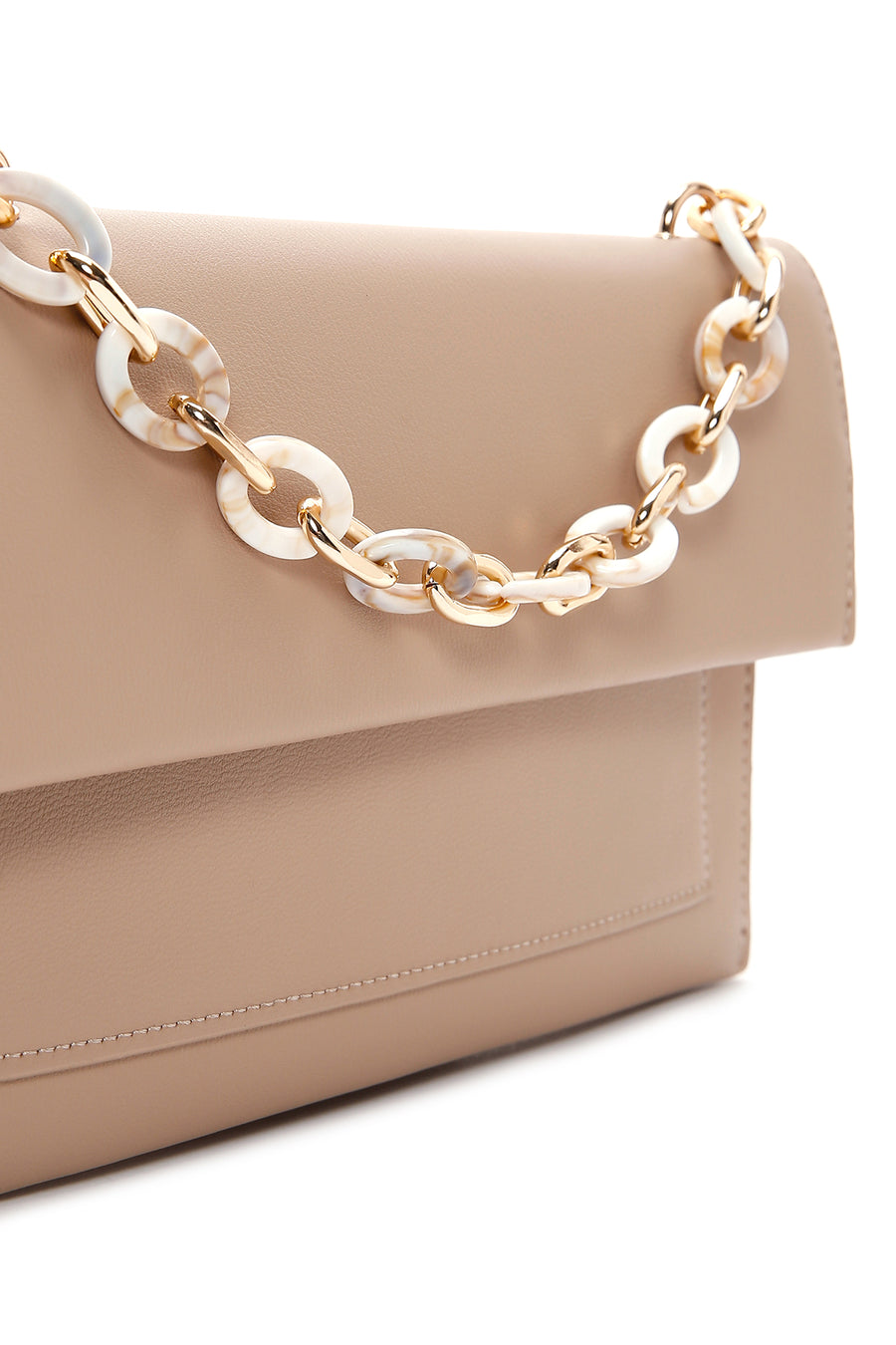 Women's Beige Long Chain Strap Clutch Bag
