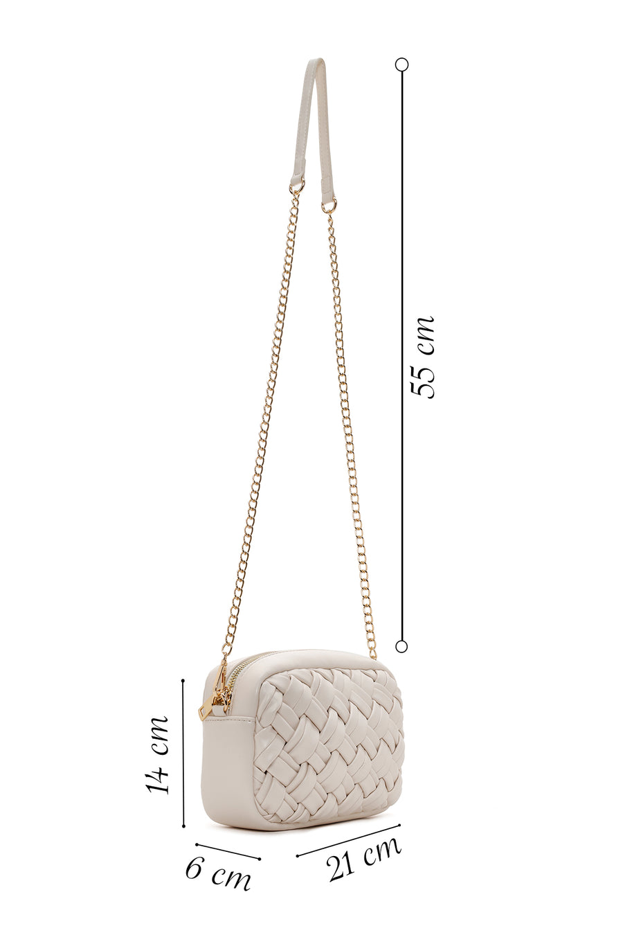 Women's Cream Long Chain Strap Knitted Crossbody Bag