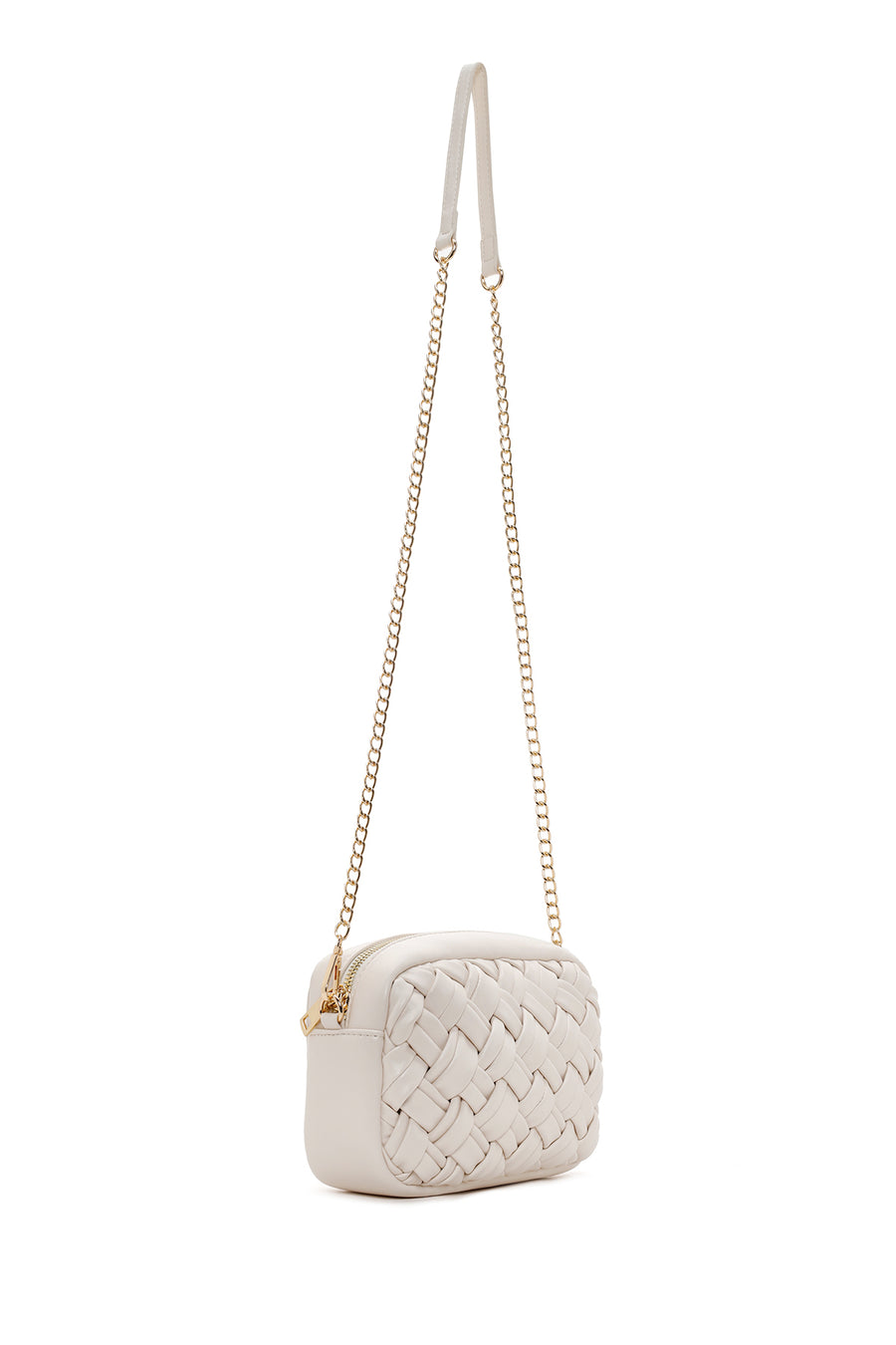 Women's Cream Long Chain Strap Knitted Crossbody Bag