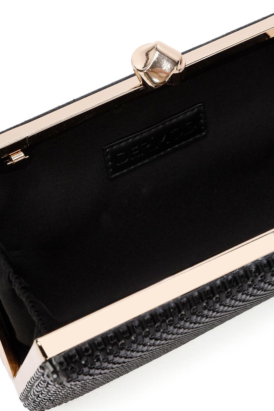 Women's Black Long Chain Strap Stoned Clutch Bag