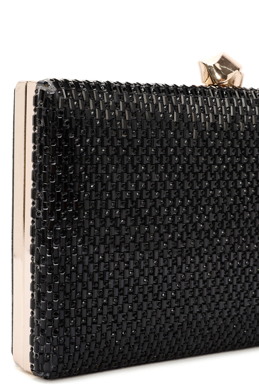 Women's Black Long Chain Strap Stoned Clutch Bag