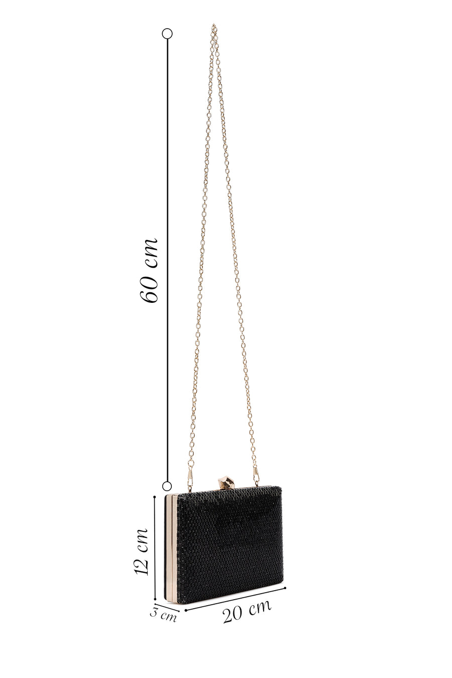 Women's Black Long Chain Strap Stoned Clutch Bag
