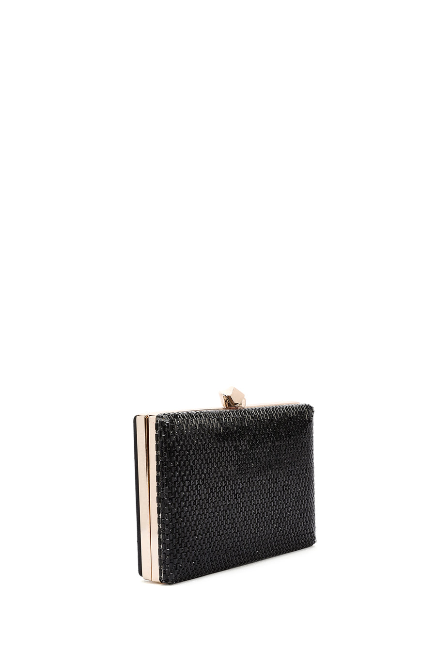 Women's Black Long Chain Strap Stoned Clutch Bag