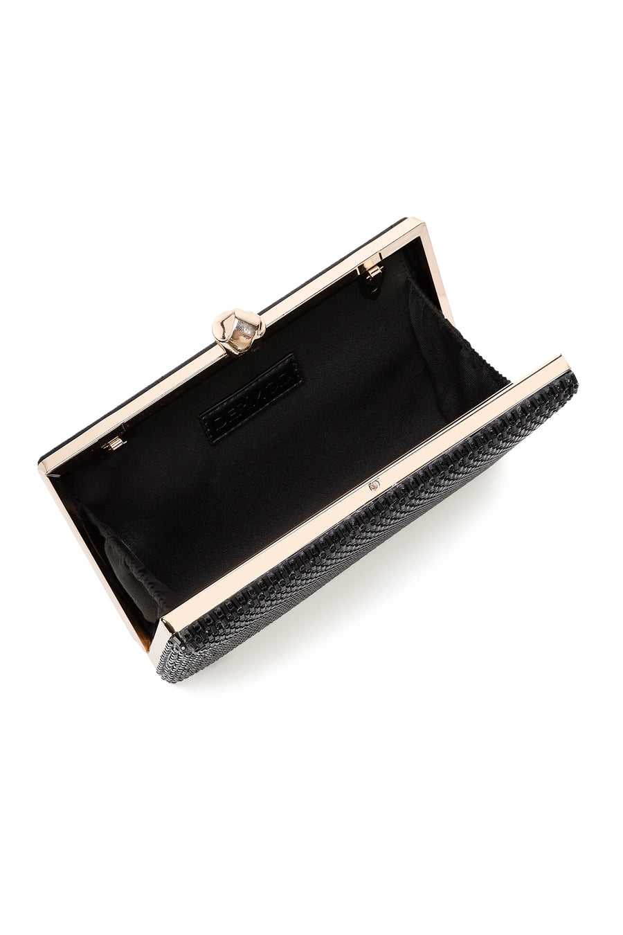Women's Black Long Chain Strap Stoned Clutch Bag