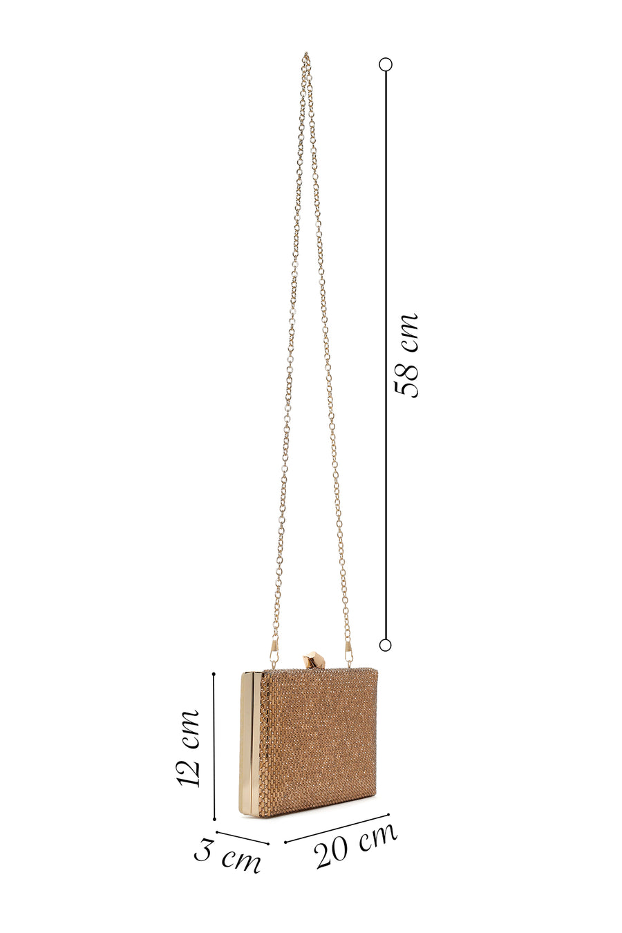 Women's Gold Long Chain Strap Stoned Clutch Bag