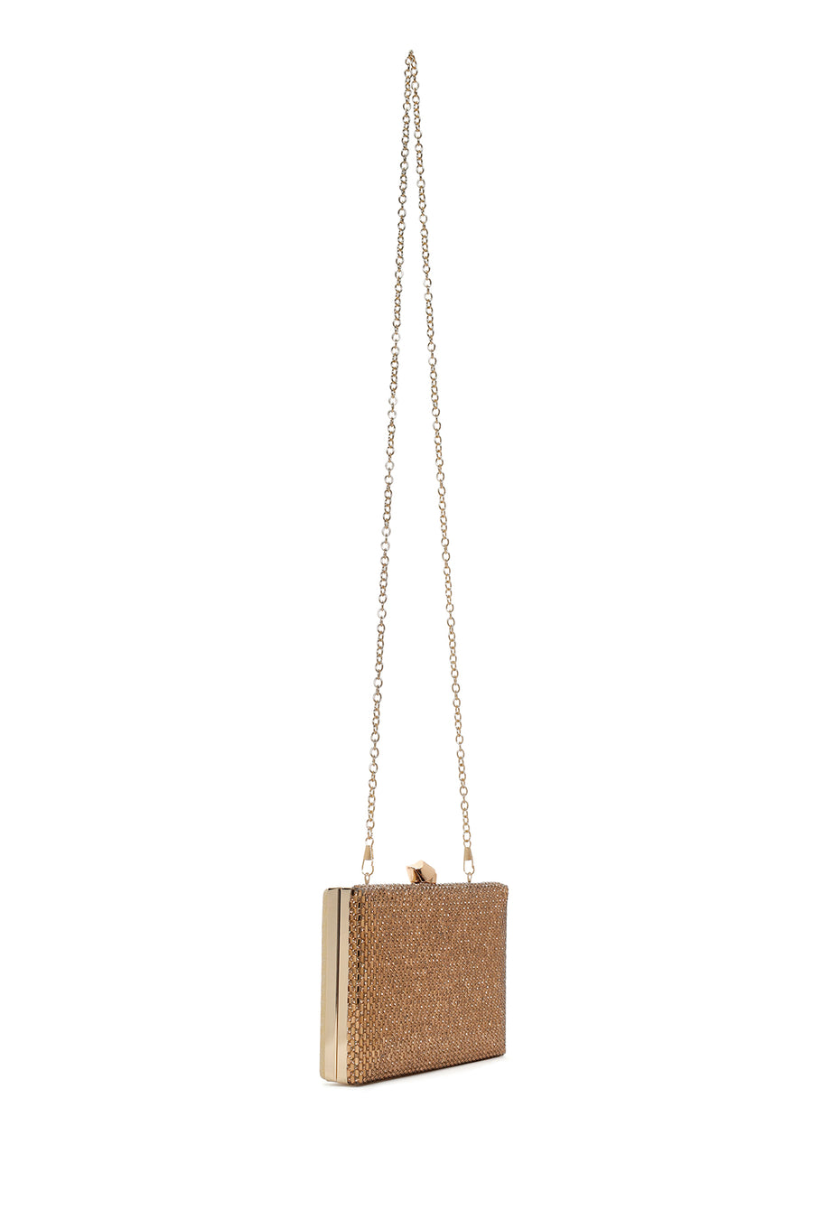 Women's Gold Long Chain Strap Stoned Clutch Bag