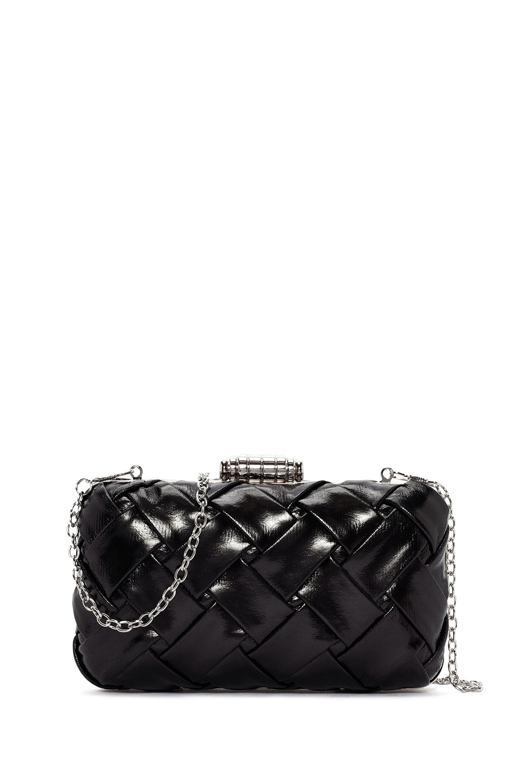 Kadın Siyah Uzun Zincir Askılı Örgü Desenli Çapraz Çanta