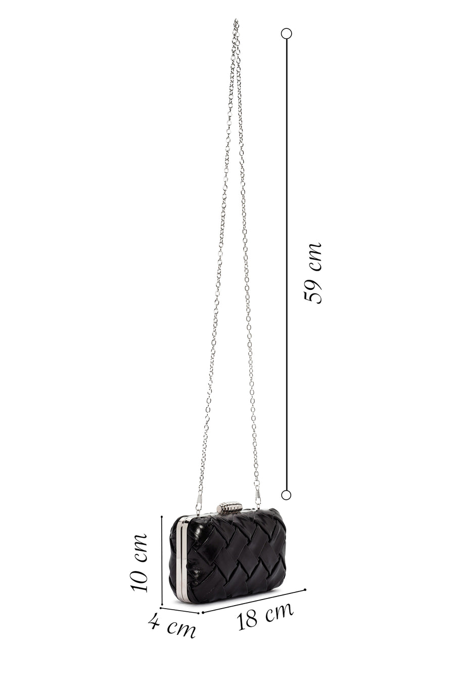 Women's Black Long Chain Strap Knitted Patterned Crossbody Bag