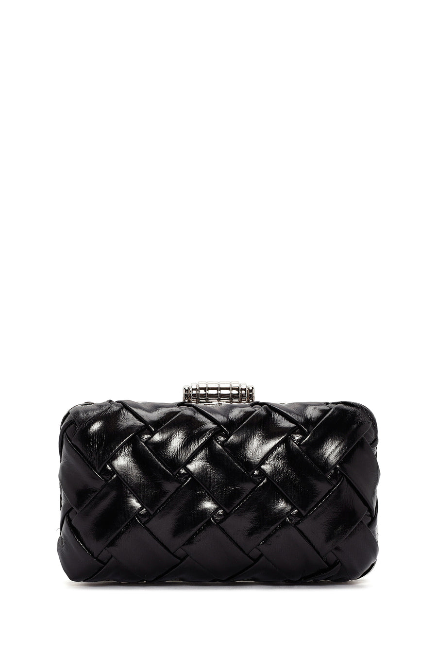 Women's Black Long Chain Strap Knitted Patterned Crossbody Bag