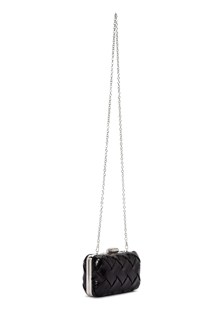 Women's Black Long Chain Strap Knitted Patterned Crossbody Bag