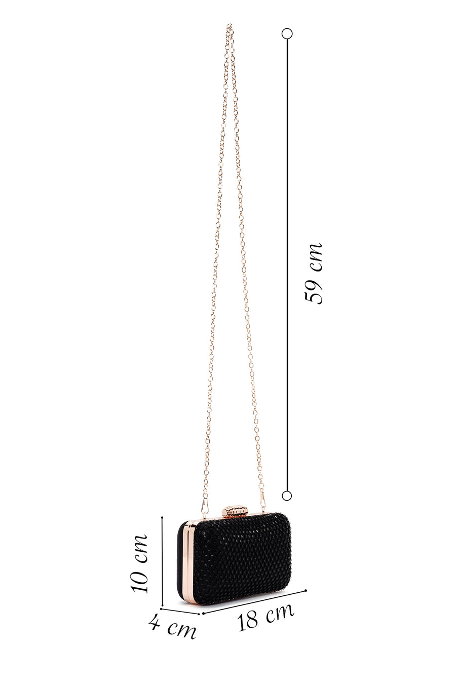 Women's Black Long Chain Strap Stone Cross Bag