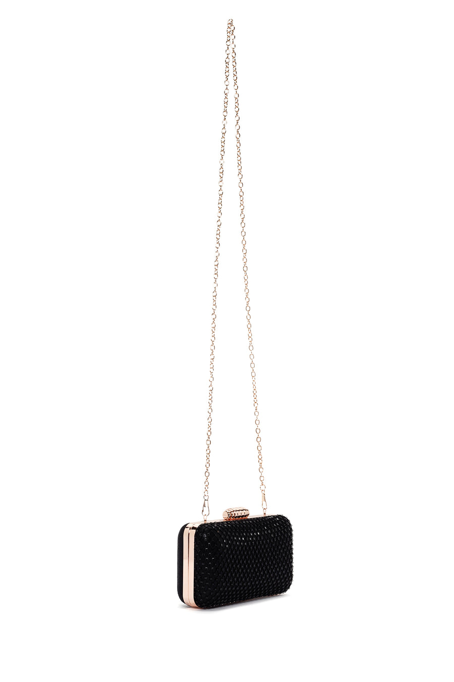 Women's Black Long Chain Strap Stone Cross Bag