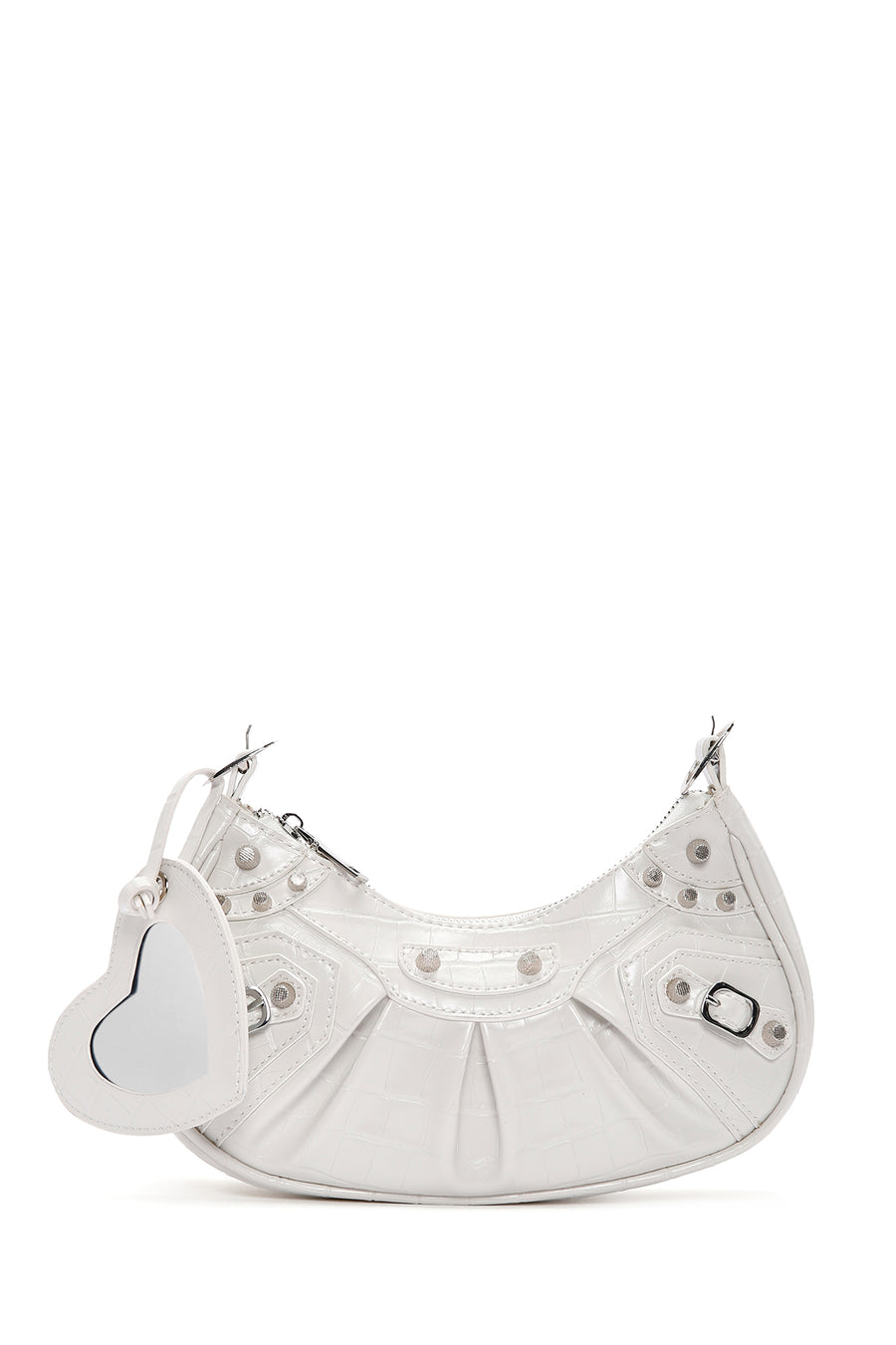 Women's White Long Strap Crocodile Patterned Shoulder Bag