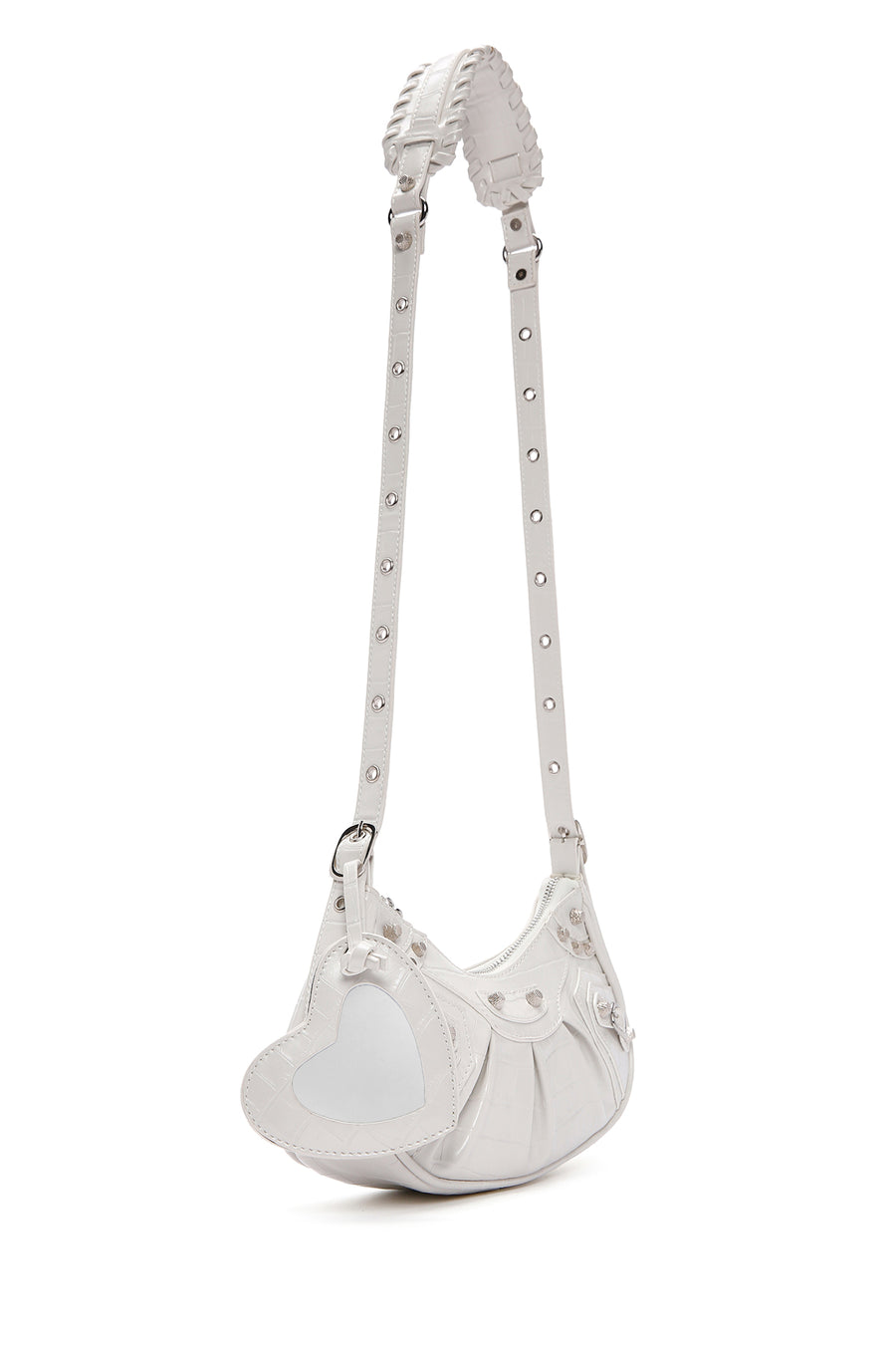 Women's White Long Strap Crocodile Patterned Shoulder Bag