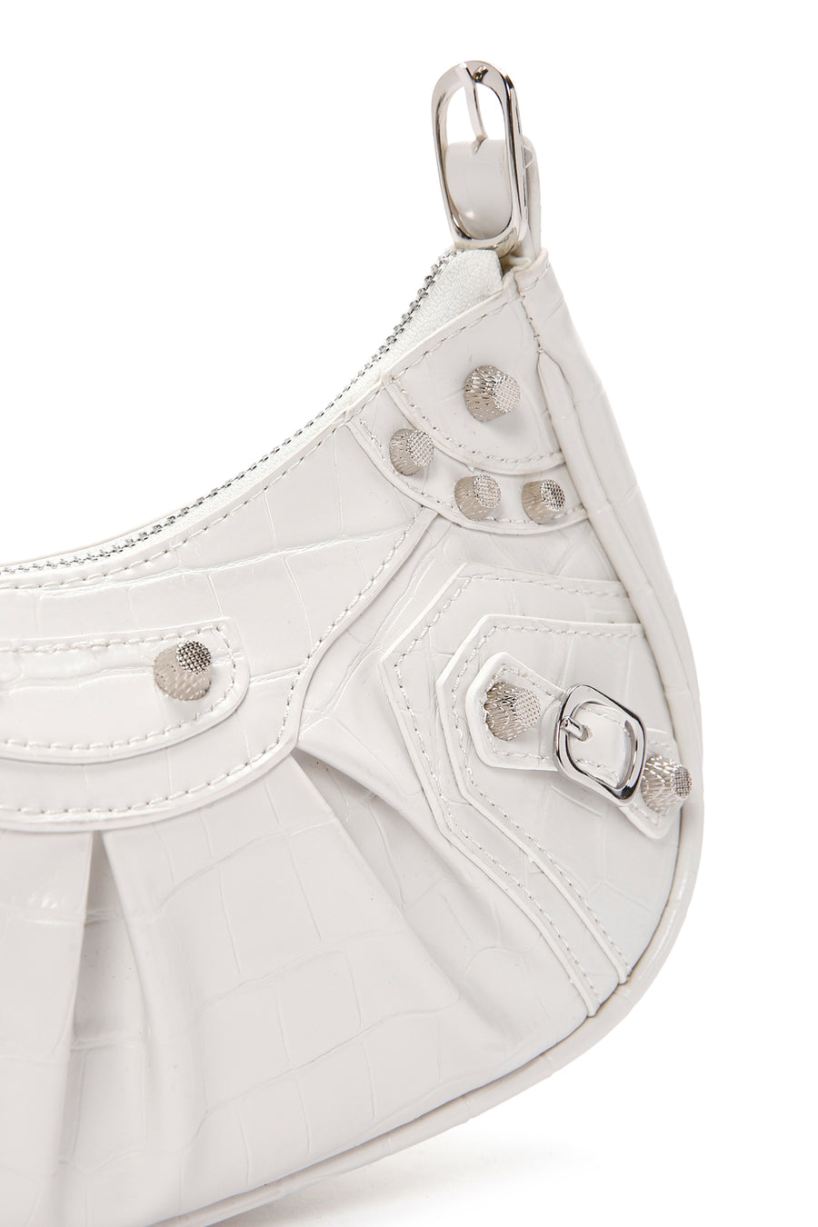 Women's White Long Strap Crocodile Patterned Shoulder Bag